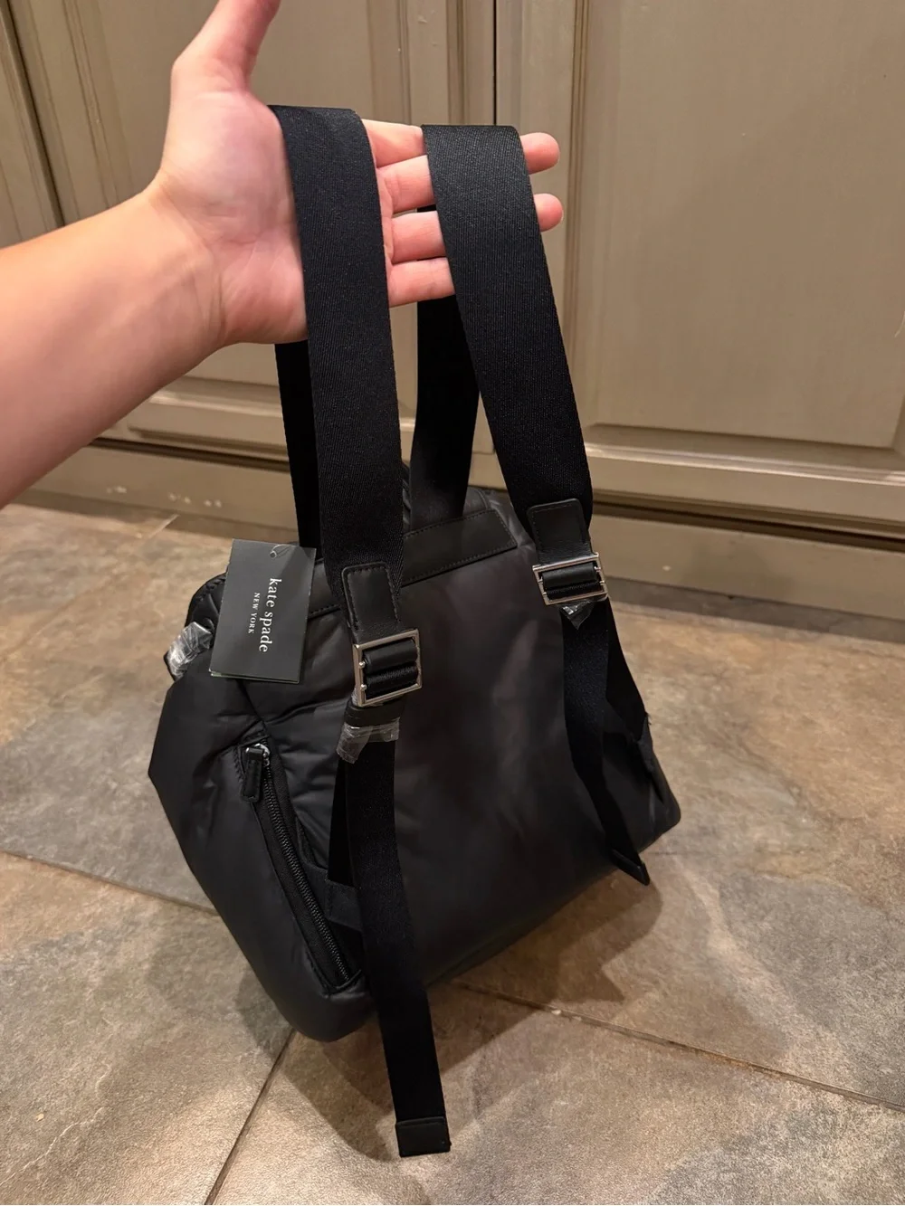 kate spade Black Nylon Roll-Top Backpack with Front Pockets